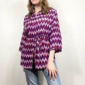 Basta Surf 100% Silk Purple & Orange Zig Zag Blouse